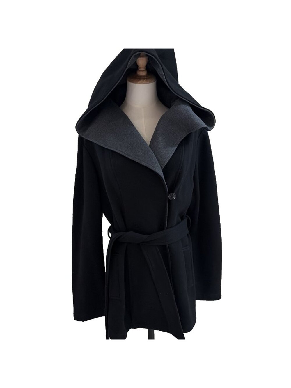 Sebby Collection Women's Hooded Jacket Size XL Black Heavy Fleece Hooded Belted